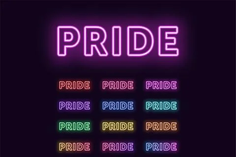 Neon text Pride, expressive Title, word Pride Stock Illustration