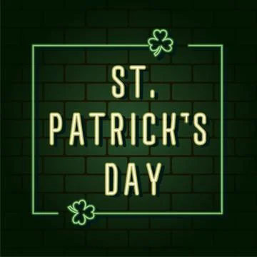 Neon text St Patrick's day on square brick wall Illustrazione stock