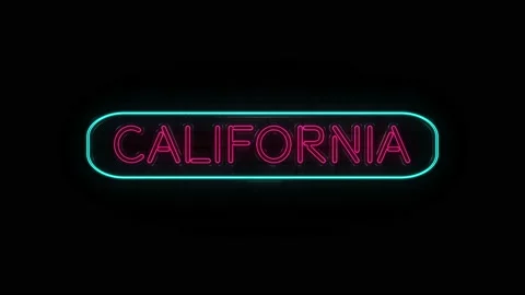 Neon text of state name CALIFORNIA on Black Background. 4k Stock Footage 156136000
