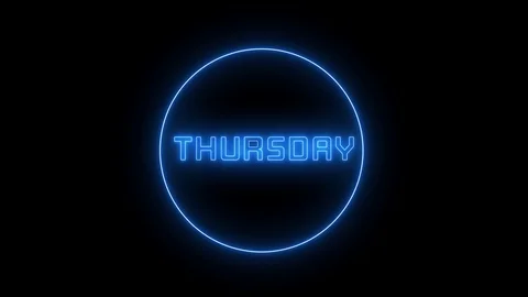 Neon text of "THURSDAY". A week's day of Thursday, glowing led light text. Stock Footage 121882601