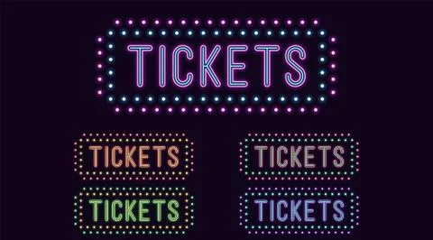Neon text Tickets, expressive Title. Neon Tickets Stock Illustration