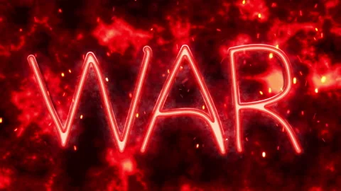 Neon text war on a fiery background with sparks Видео 196092727