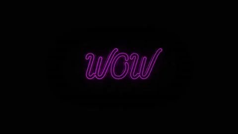 Neon text of WOW on Black Background. 4k Stock Footage 156136381