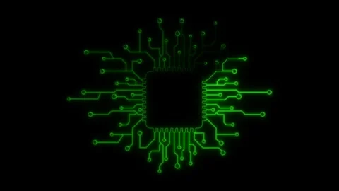 Neon Themed Circuit Board processing Information Concept with black backgroun Stock Footage 301704433