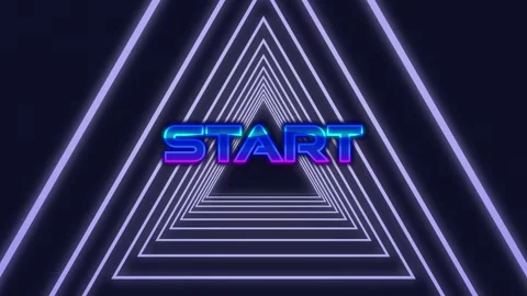 Neon-themed start text in video game interface showcases technology. Stock Footage 330591150