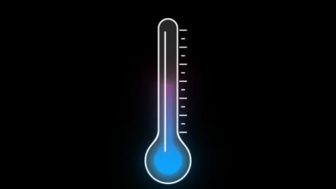 Neon thermometer animating temperature rising and falling on black background Stock Footage 339222003