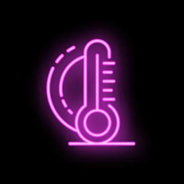 Neon thermometer icon showing increasing temperature with a circular arrow Stock Illustration