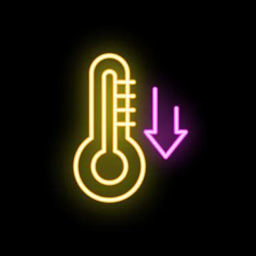 Neon thermometer showing temperature dropping down Illustrazione stock