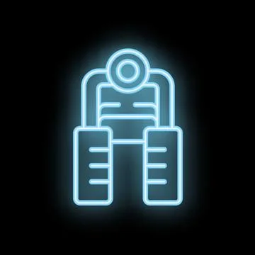 Neon thigh master exercise machine glowing on black background Stock Illustration