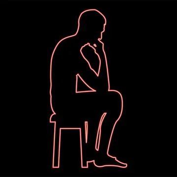 Neon thinking man sitting on a stool silhouette iconred color vector illustra Illustrazione stock