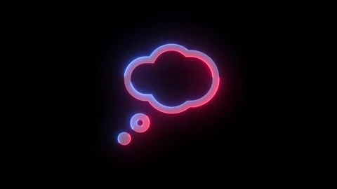 Neon thought bubble icon blue red color glowing animation black background Stock Footage 269721553