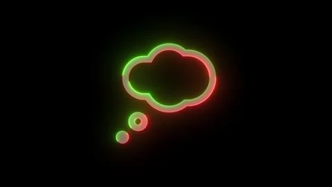 Neon thought bubble icon green red color glowing animation black background Stock Footage 269721558