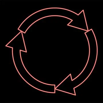 Neon three circle arrows red color vector illustration flat style image Stock Illustration