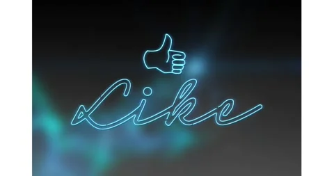 Neon thumbs-up and cursive Like lighting left to right after initial cyan halo, Stock Footage 326973916