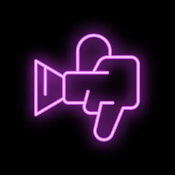 Neon thumbs down dislike video camera icon sign symbol Stock Illustration