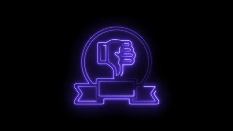 Neon Thumbs Down Icon with Ribbon Award Negative Feedback Symbol Glowing Purple Stock Footage 333959730