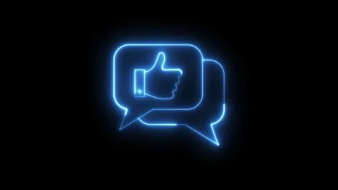 Neon thumbs up icon in speech bubbles animation on black background, social.. Stock Footage 318385980
