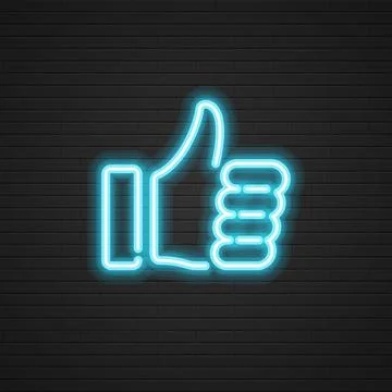 Neon Thumbs Up vector icon Hand, Social media symbol 스톡 일러스트