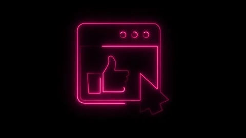 Neon thumbs up on website with cursor animation glowing pink Stock Footage 308286307
