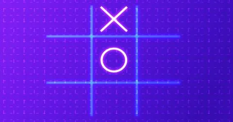 Neon Tic Tac Toe X-O game icon on a grid background for banners, business w.. Stock Illustration