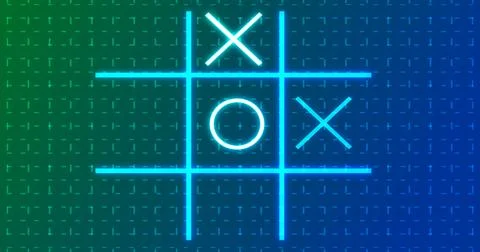 Neon Tic Tac Toe X-O game icon on a grid background for banners, business w.. Stock Illustration