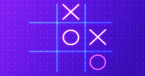 Neon Tic Tac Toe X-O game icon on a grid background for banners, business w.. Stock Illustration