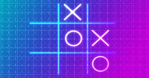 Neon Tic Tac Toe X-O game icon on a grid background for banners, business w.. Stock Illustration