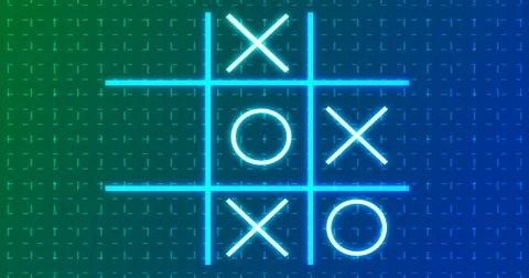 Neon Tic Tac Toe X-O game icon on a grid background for banners, business w.. Stock Illustration