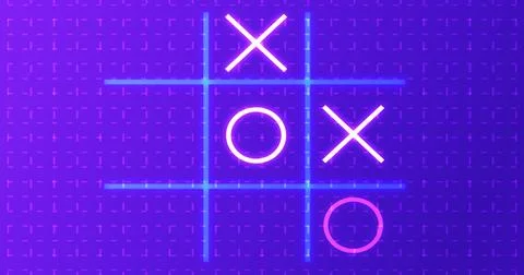 Neon Tic Tac Toe X-O game icon on a grid background for banners, business w.. Stock Illustration