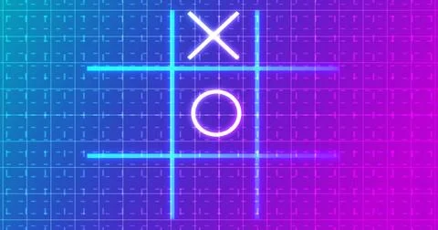 Neon Tic Tac Toe X-O game icon on a grid background for banners, business w.. Stock Illustration