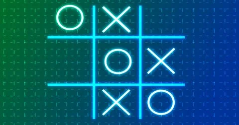 Neon Tic Tac Toe X-O game icon on a grid background for banners, business w.. Stock Illustration