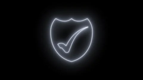 Neon Tick Icon Loop Animation, Glowing Shield with Checkmark Symbolizing Se.. Stock Footage 307964022