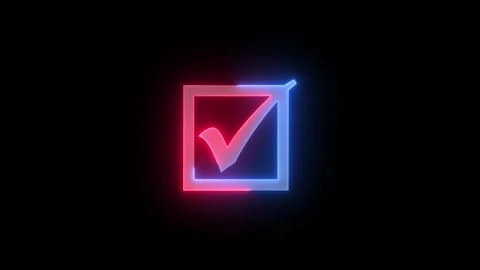 Neon tick mark box icon blue red color glowing animated black background Stock Footage 274767663