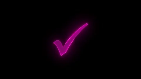 Neon tick mark icon glowing neon pink color animation black background Stock Footage 274767555
