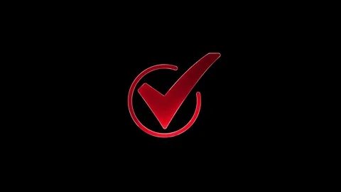 Neon tick mark icon glowing neon red color animation black background Stock Footage 305298479