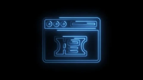 Neon ticket on browser animated icon on black background internet purchase .. Stock Footage 314536358