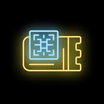 Neon ticket with qr code for contactless access control Stockillustratie