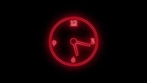 Neon Time Countdown Animation with Classic Analog Clock Design Stock Footage 337016953