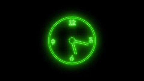 Neon Time Countdown Animation with Classic Analog Clock Design Stock Footage 337016972