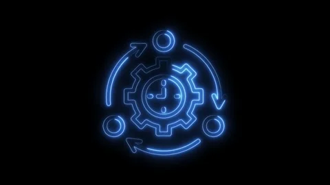Neon time management automation efficiency process with gear clock and arro.. Stock Footage 312316036