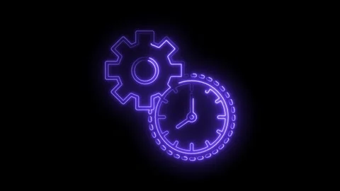 Neon time management clock gear symbol creative productivity icon animated .. 動画素材 316674827