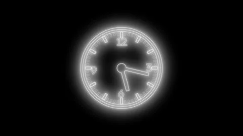 Neon Time Running Out Analog Clock Animation with Countdown Effect Stock Footage 337016887