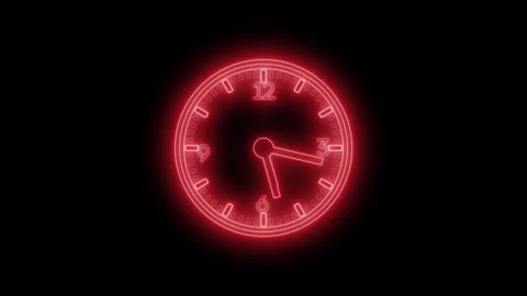 Neon Time Running Out Analog Clock Animation with Countdown Effect Stock Footage 337016897