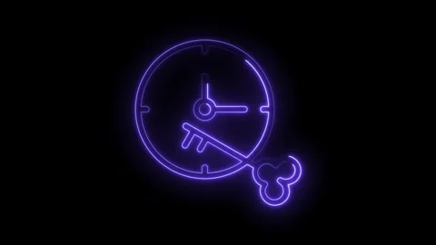 Neon time unlock concept with key silhouette on black background for projects Stock Footage 322961894