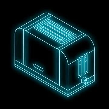 Neon toaster glowing on black background appliance icon Stock Illustration
