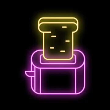 Neon toaster is making toast for breakfast on black background Stock Illustration