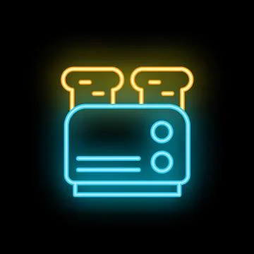 Neon toaster with slices of bread making toast for breakfast Stock Illustration