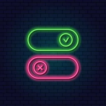 Neon Toggle Switch On and Off. Switch buttons. Modern devices ui template. Stock Illustration