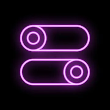 Neon toggle switch button icon glowing on a black background Illustrazione stock