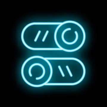 Neon toggle switch buttons glowing on dark background Illustrazione stock